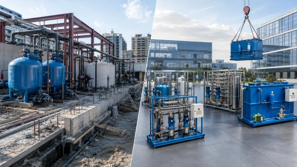 Construction sur site : vs. Système de traitement de l'eau modulaire pour les développeurs