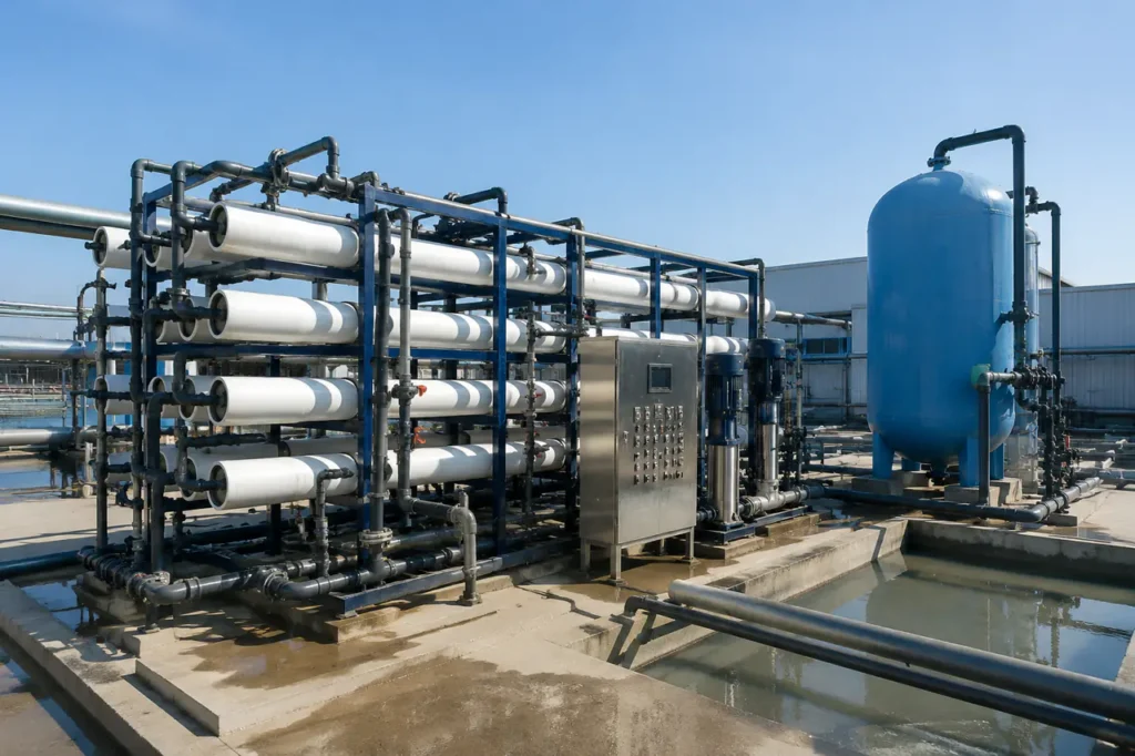 Système de traitement de l'eau de rejet d'osmose inverse industriel installé dans une usine de fabrication